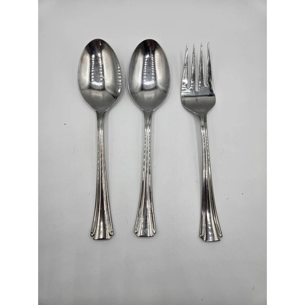 ONEIDA Satin Bristol Everdale Stainless Flatware Serving Spoons Serving Fork (3)